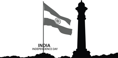 Silhouette of indian flag and monument