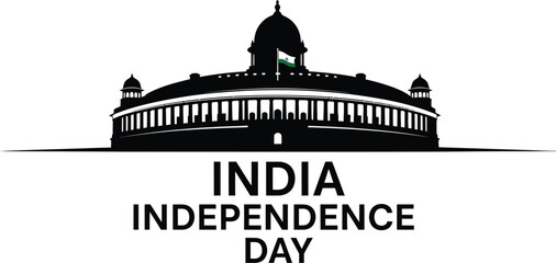 India independence day with parliament silhouette