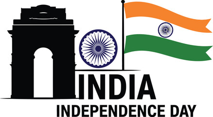 India independence day vector with flag and gate