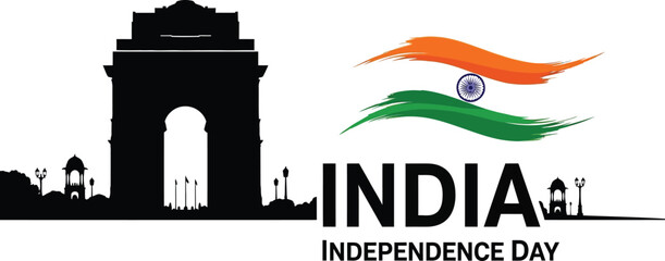 India independence day with flag and silhouette