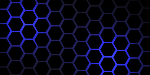 abstract hexagon dark blue background. Hexagonal cyberspace blue background. Hexagon grid tech pattern.