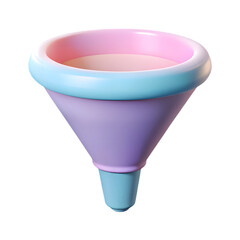 Collapsible silicone funnel with pastel colors isolated on transparent background