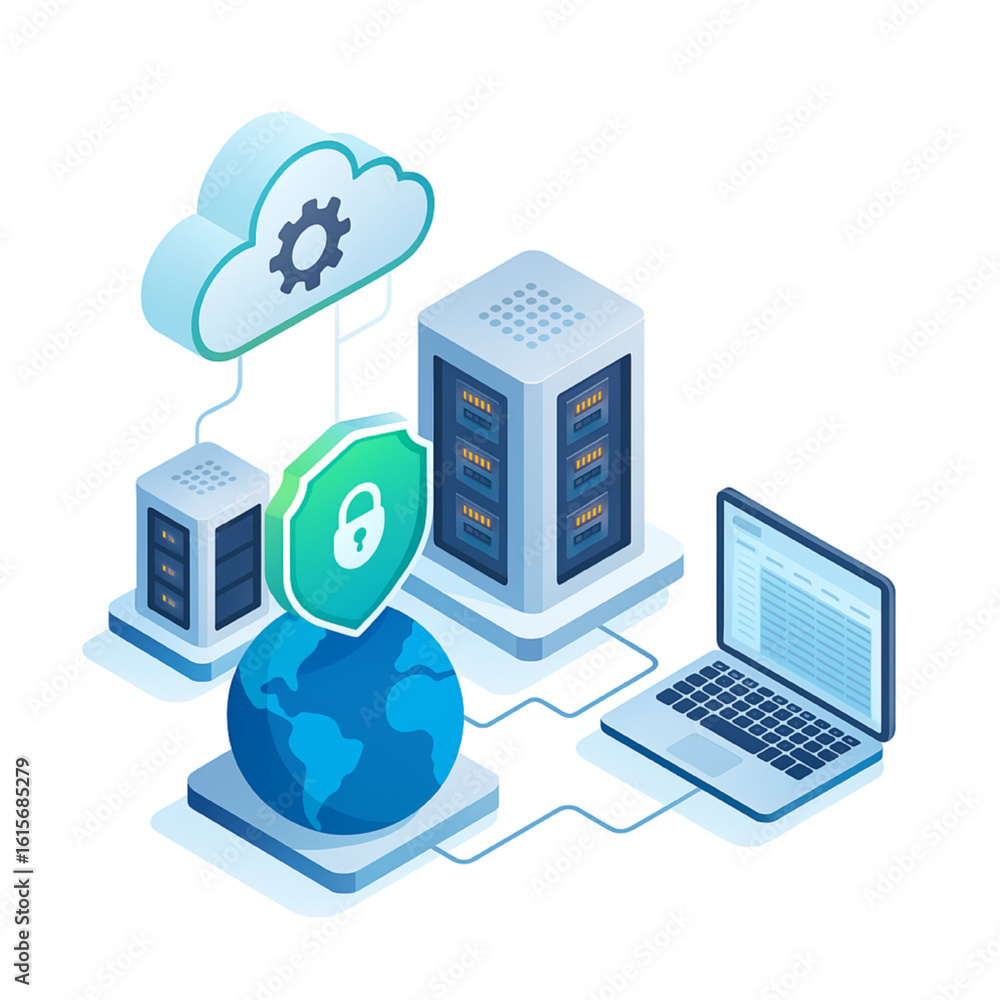 Poster securely protect global data with advanced cloud and server technology for modern businesses