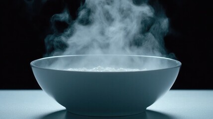 Steam Rising from a White Bowl of Hot Food Against a Dark Background