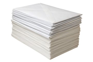 Single neat stack of white paper sheets with visible layer edges and thickness, isolated on a transparent background