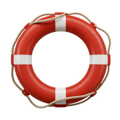 Isolated Red Lifebuoy With White Stripes and Rope on Transparent Background Photo