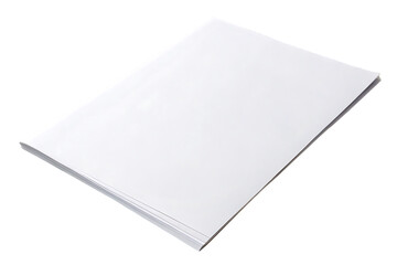 Single stack of blank white paper sheets positioned at angle showing thickness, isolated on a transparent background