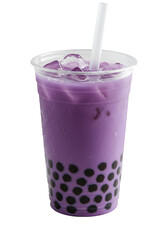 Isolated Refreshing Purple Bubble Tea Beverage Drink In Transparent Plastic Cup Photo
