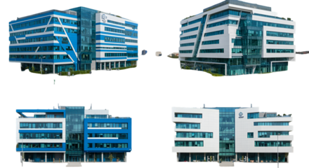 Office Buildings Illustration On Transparent Background With Blue White Colors