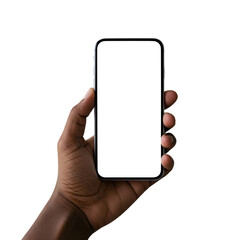 Isolated Photo Of A Hand Holding A Black Smartphone With Blank White Screen