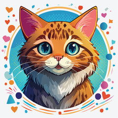 Adorable Feline Portrait: A Whimsical Illustration of a Ginger Tabby Cat with Heart Accents