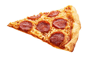 a slice of pepperoni pizza on a white background