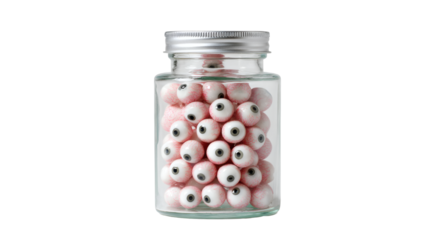 A jar of eyeballs creates a spooky, whimsical scene that’s perfect for Halloween.