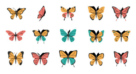 Fototapeta premium Isolated Pixelated Butterflies Vector Illustration On Black Background