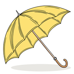 umbrella isolated on white background, Bright yellow umbrella with curved wooden handle—classic design perfect for rainy day themes, weather graphics, seasonal illustrations, or fashion accessories.