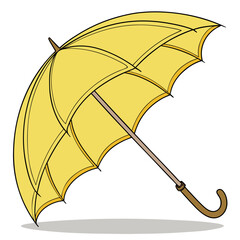 umbrella isolated on white background, Bright yellow umbrella with curved wooden handle—classic design perfect for rainy day themes, weather graphics, seasonal illustrations, or fashion accessories.