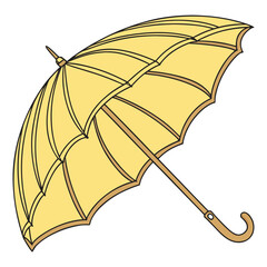 umbrella isolated on white background, Bright yellow umbrella with curved wooden handle—classic design perfect for rainy day themes, weather graphics, seasonal illustrations, or fashion accessories.