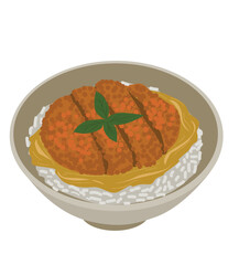 vektor Katsu Rice in a Black Bowl with Vegetable 