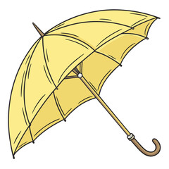 umbrella isolated on white background, Bright yellow umbrella with curved wooden handle—classic design perfect for rainy day themes, weather graphics, seasonal illustrations, or fashion accessories.