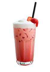 Isolated Photo of Strawberry Drink in Tall Glass With Straw on Black Background
