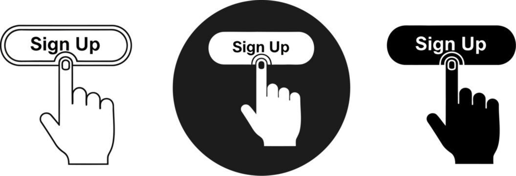 Hand cursor clicking sign up button in three styles