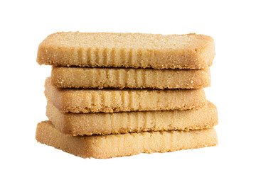 a stack of four shortbreads on a white surface