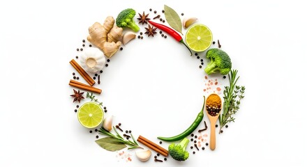 Fresh Herbs and Spices Surrounding White Space
