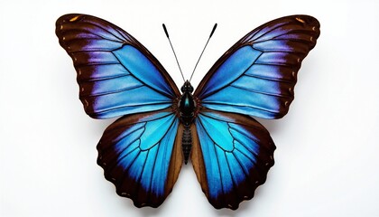 Fototapeta premium A vividly colored butterfly with striking blue and brown wings, set against a plain white background.