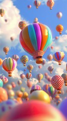 Obraz premium Spectacular Array of Multicolored Hot Air Balloons Soaring High in a Bright Blue Sky