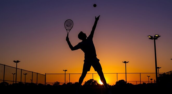 silhouette of a man with a tennis sport