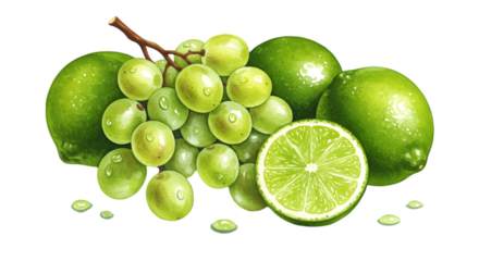 Isolated Photo Of Green Limes Grapes With Transparent Background