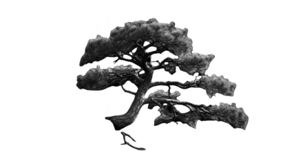 Monochrome Bonsai Tree Illustration on Black Background