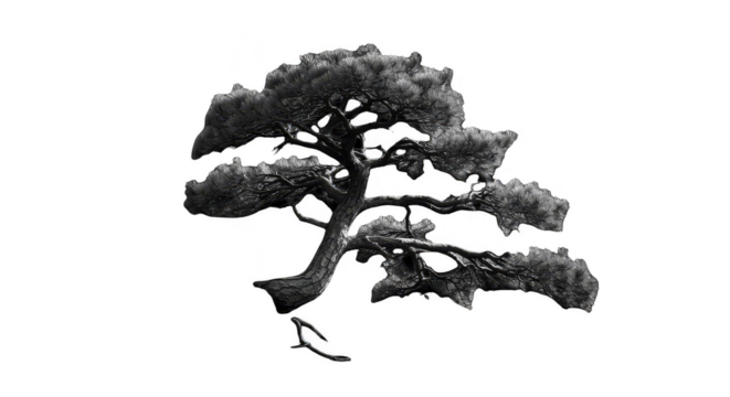 Monochrome Bonsai Tree Illustration on Black Background - Powered by Adobe