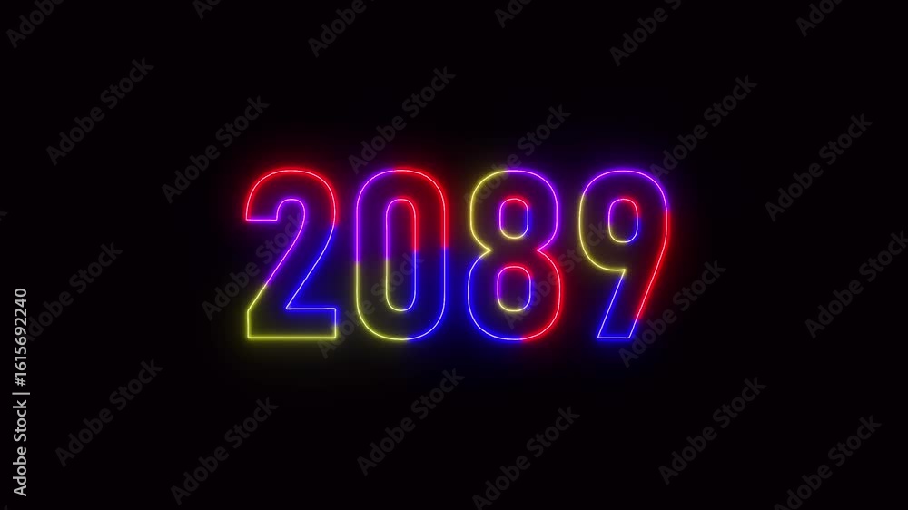 Poster 2089 neon line text. abstract 2089 neon text animation ,for neon color glowing neon number text back