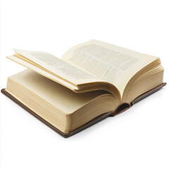 A hardcover book lying open on a desk, with pages slightly curled and a bookmark sticking out. isolate on transparent background