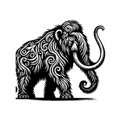 Fototapeta premium Stylized Black and White Mammoth with Intricate Swirling Patterns.