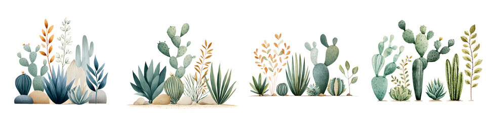 Watercolor Cactus and Succulent Collection Isolated on White