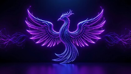 Fototapeta premium Glowing Neon Phoenix Bird with Majestic Purple Wings