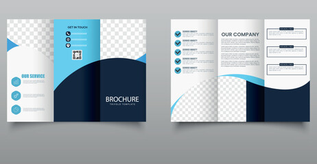 Blue Corporate business trifold brochure template. Professional tri fold brochure vector design.