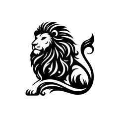 Stylized Black Lion Silhouette with Flowing Mane and Tail.