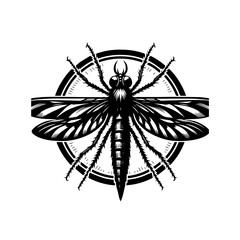 Stylized Black Silhouette of a Detailed Dragonfly with Intricate Wings.