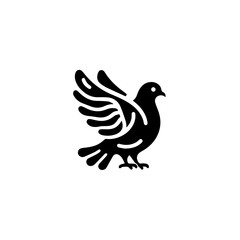 Stylized Black Silhouette of a Dove in Flight with Open Wings.