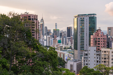 Fototapeta premium View to the skyscarpers of Hong Kong from Blue Pool Road. Cityscape and an endless array of skyscrapers. Hong Kong, China - 18 May 2025