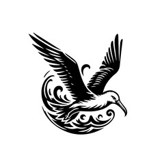 Stylized Black Silhouette of a Seagull in Flight Over Waves.