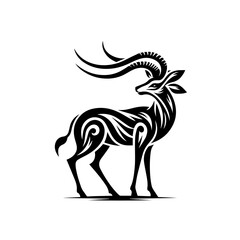 Stylized Black Silhouette of an Antelope with Ornate Swirls and Horns.