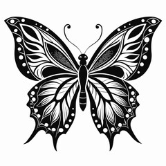 Elegant black and white butterfly design isolated on white background