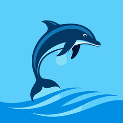 Obraz premium Playful dolphin jumping out of blue waves isolated on white background