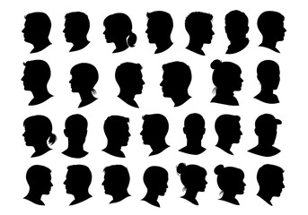 Silhouettes of diverse people profile views