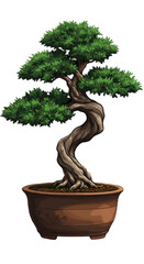 Pixel Art Bonsai Tree Illustration Isolated On Transparent Background