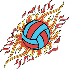 Energetic volleyball with fiery flames and dynamic tribal design isolated on transparent background